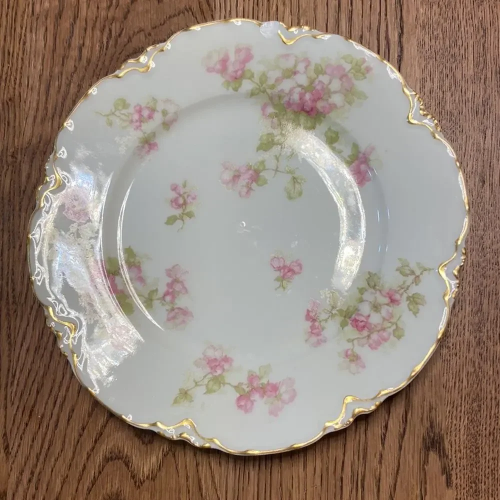 4 Antique Haviland Limoges Luncheon Plates with Pink Apple Blossoms - Picture 7 of 9